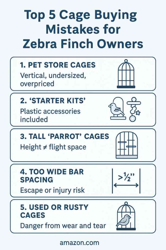5 mistakes when buying cage for zebra finches infographic