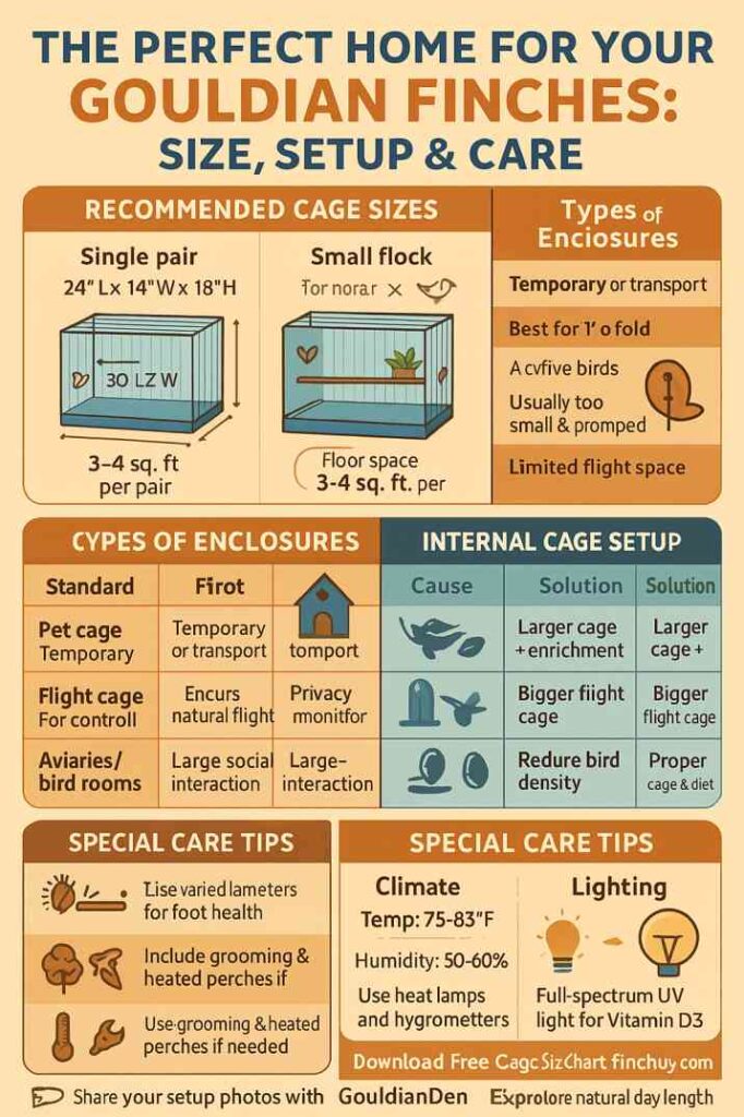 gouldian finch cage size infographic